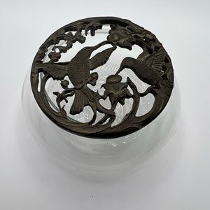 RAWCLIFFE 1989 small pewter Hummingbird lid glass trinket box potpourri holder
